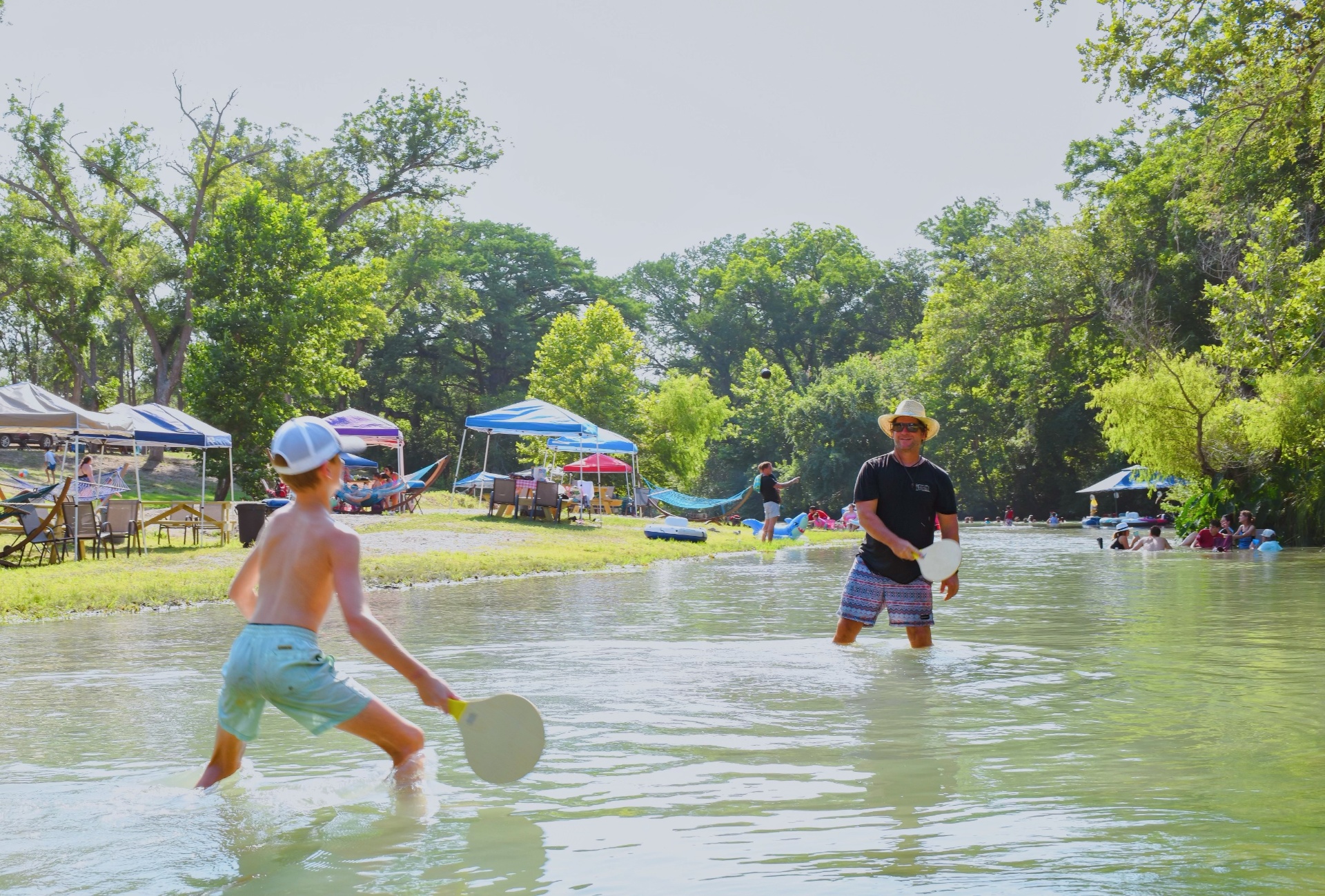 Family tubing on the San Marcos River during Spring Break